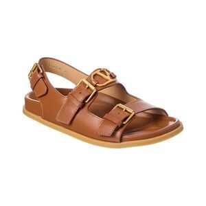 Valentino Vlogo Leather Sandal, Brown